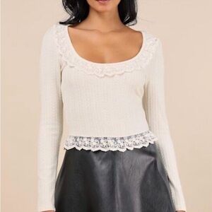 Lulu's Cream Lace Trim Sweater